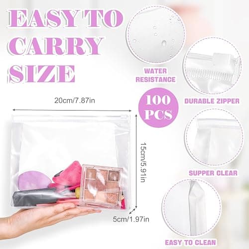 Xuniea 100 Pcs Mini Clear Makeup Bag PVC Small Travel Toiletry Organizer Pouches Bulk Waterproof Transparent Plastic Cosmetic Bag with Zipper for Women Men Travel(7.9'') thumbnail 4