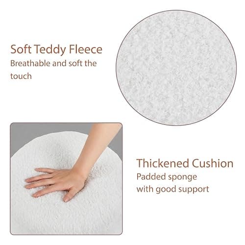 gusohey Modern Round Vanity Stool, Small Ottoman, Cute Fabric Foot Stool, Teddy Fleece Footrest, Upholstered Vanity Chair, Stool for Makeup, Bedroom, Living Room (1, Round-White) thumbnail 6
