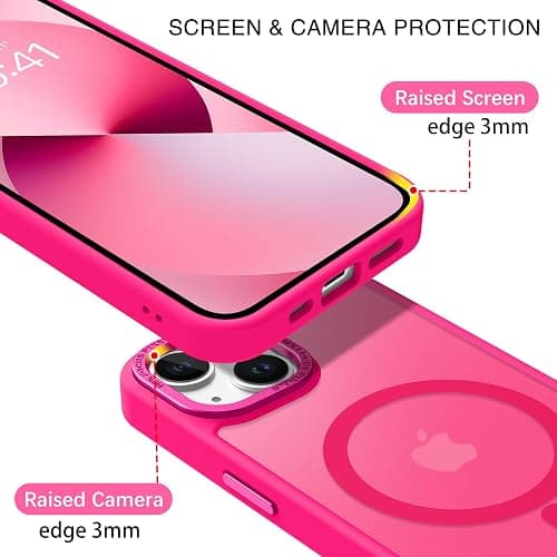 BENTOBEN Magnetic for iPhone 13 Case & iPhone 14 Case [Compatible with Magsafe] Translucent Matte Phone Case iPhone 13/14 Slim Thin Shockproof Women Men Protective Cover Cases, Hot Pink thumbnail 5