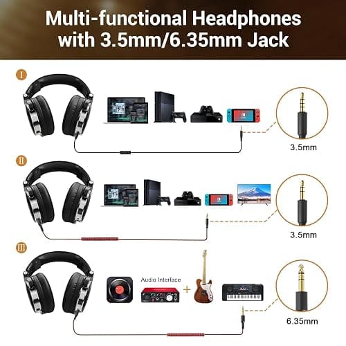 OneOdio Wired Over Ear Headphones Hi-Res Studio Monitor & Mixing DJ Stereo Headsets with 50mm Drivers and 1/4 to 3.5mm Jack for AMP Computer Recording Podcast Keyboard Guitar Laptop - Black - Black - One Size - Over-Ear Headphones thumbnail 3