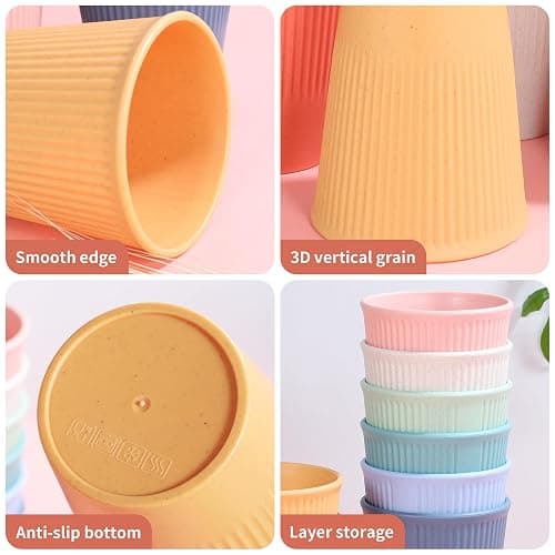 becutlery Wheat Straw Cups, Unbreakable Drinking Cup Dishwasher Safe Water Glasses with 8 Colors for Drinking Water, Juice,Milk, Soda, Coffee,Easy to Clean & Reusable (8 Pcs) thumbnail 5