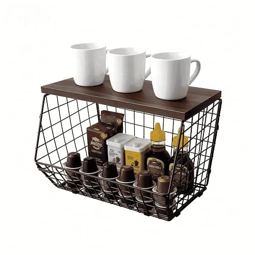 ArtHue Coffee Bar Organizer with Shelf , Large Capacity Black Wire K Cup and Espresso Organizer , Coffee Station Organizer for Countertop ,Hanging Basket for Kitchen Fruit Snack Mug Sugar Storage thumbnail 4