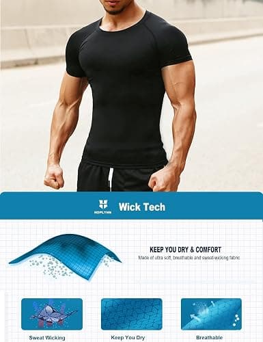 HOPLYNN 4/5 Pack Workout Compression Shirts Men Long/Short Sleeve Rash Guard Athletic Undershirt Gear T Shirt for Sports thumbnail 3