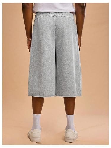 OYOANGLE Men's Baggy Long Sweat Shorts Loose Jorts Basketball Capri Shorts | Gym Shorts, Athletic Cropped Bottoms, With Pockets thumbnail 2