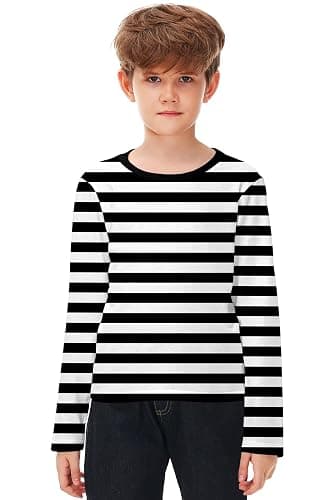 Remimi Kids Striped Shirts Long Sleeve Boys Girls Crew Neck Holiday Tshirts 3-14 Years thumbnail 2