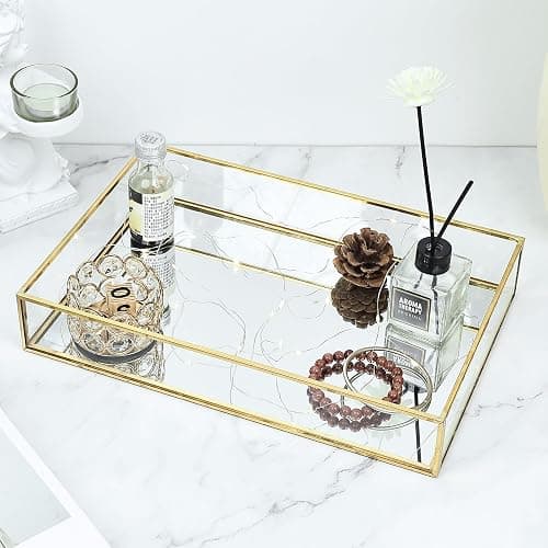 Rectangle Gold Mirror Tray, Decorative Mirror Glass Tray thumbnail 5