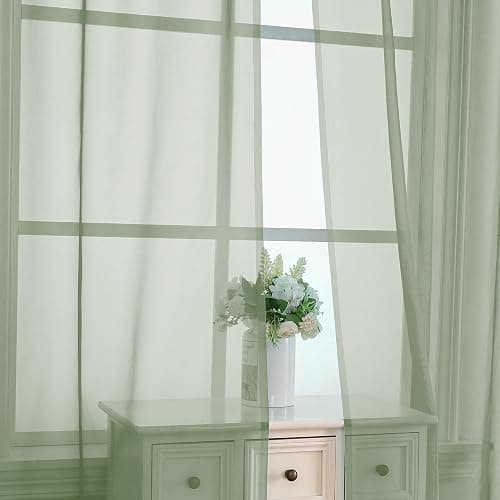 OVZME Bedroom Curtains 2 Panel Sets 84" Inch Length - Transparent Light Weight Soft Window Treatment Panels for Study Room/Living Room/Guest Room, Sage Green, Per Panel W42 X L84 inches thumbnail 5