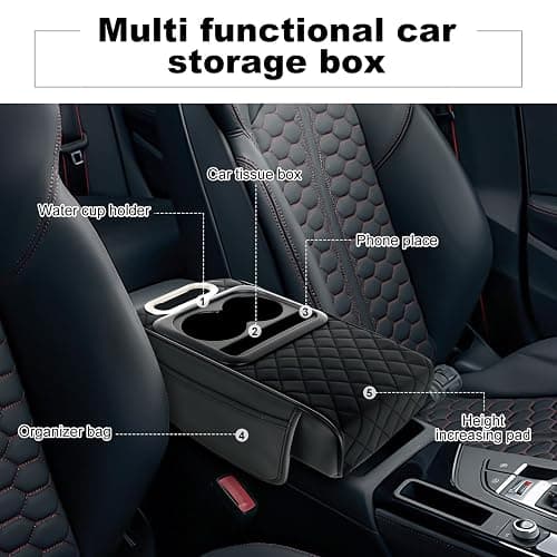 nckcmgl 5-in-1 Arm Rest Cover Universal Armrest Storage Box Upgrade Memory Foam Console Cover with Cup for Car Phone Tissue Box Holder thumbnail 6