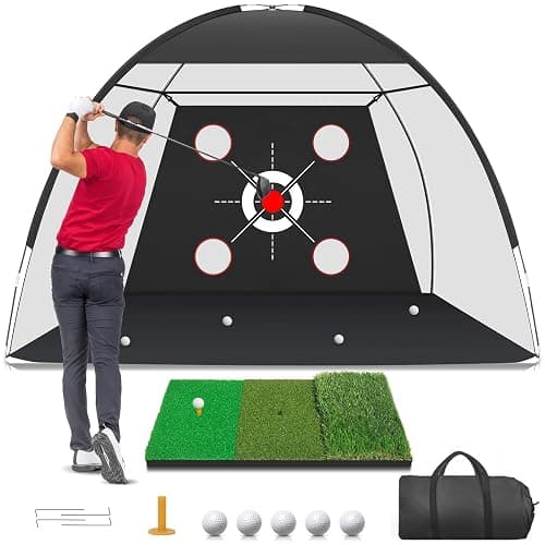 Zensouds Golf Net, 10x7FT with Golf Practice Mat, Hitting Aid Nets for Backyard Driving Chipping Training Swing with Targets Outdoor or Indoor– Gifts for Men/Dad/Him - Image 1