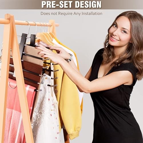 HUITEM 4 Pack 6-Tier Space Saving Pant Hangers, Anti-Slip, Lightweight, Stainless Steel, Black, 6 Pairs Jeans Hangers - 4 Pack - Black thumbnail 4