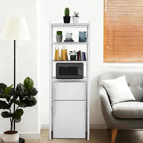 YVTCRTCW 4 Tier Mini Fridge Shelf | Adjustable Height Metal Storage Shelf | for Mini Fridge & Microwave Stand | Easy Assemble for Dorm, Kitchen, Office | White thumbnail 6
