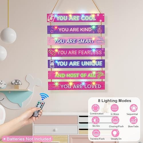 FIOBEE Girls Room Décor for Teen Girls Boys with LED Light Nursery Wall Decor for Bedroom Motivational Inspirational Wall Art Girl Room Decoration for Kids Living Room, 8 Kinds of Lights, Purple Game thumbnail 4