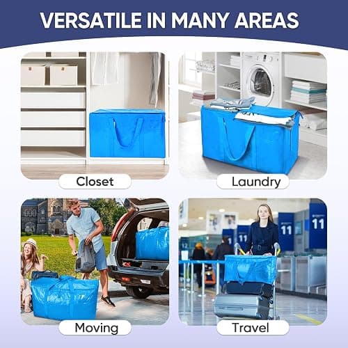TICONN 6 Pack Extra Large Moving Bags Heavy Duty with Zippers & Carrying Handles, Durable Storage Bags Moving Boxes for Closet Organizers and Storage (6 Pack, Sky Blue) thumbnail 9