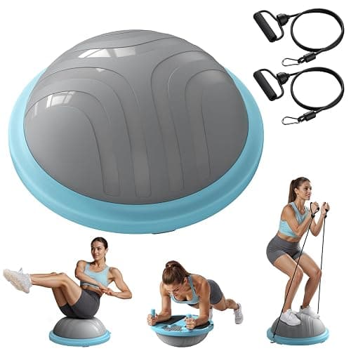 MERACH Balance Ball Trainer, 18 Inch Half Exercise Ball with Resistance Bands and Foot Pump, Half Yoga Ball for Core Strength Training, 450lb Capacity - Image 1