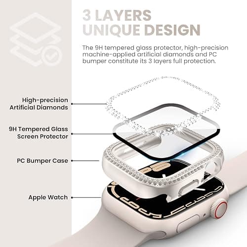 Tensea [3pcs for Apple Watch Screen Protector Case 44mm SE 3/SE 2rd Generation/SE/Series 6/5/4 Accessories, iWatch Diamond Bumper Case with Tempered Glass, Protective Bling Face Cover Women, 44 mm thumbnail 4