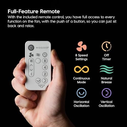 IRIS USA WOOZOO Air Circulator Fan with Remote, Oscillating Table Fan, 8 Speeds, 82ft Max Air Distance, 65° Tilt, Ultra Quiet DC Motor, Small Desk Fan for Bedroom, Office, Dorm, White thumbnail 6