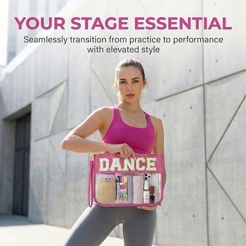 KYTACCU Dance Bag Dance gifts,Dance Stuff Dancer Gifts, Dance Makeup Bag Chenille Letter Clear Cosmetic Bag, Dance Competition Must Haves Essentials Bag for Girls Women thumbnail 2