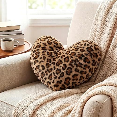 MQumirrin Leopard Heart Pillow Small Cheetah Print Love Pillows Soft Faux Fur Heart Shaped Decorative Pillow Cushion for Bed, Sofa, Couch, Bedroom & Living Room 13 x 10 Inch - Image 1