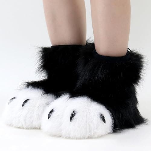 HAOAN Furry Animal Paw Slippers Fuzzy Boots Cat Fox Wolf Bear Claw Shoes Halloween Cosplay Costume Accessories thumbnail 2