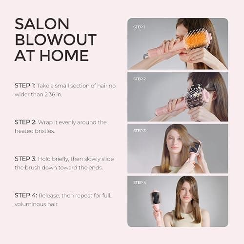 TYMO 4.0 Hair Blow Dryer Brush, Lightweight Ionic Blowout Hair Dryer Brush | 3X Faster Drying 5-in-1 Blowout Brush Adds Shine, Volume & Fullness for Anti-Frizz Straight, Curl & Blowout Style, Pink thumbnail 9