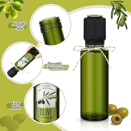 Reallnaive 40 Pcs 4 oz Mini Glass Olive Oil Bottles Empty Sauce Condiment Bottles with Dropper Inserts and Sticker Seals Caps for Gifts Kitchen (Olive Pattern,Dark Green) thumbnail 4