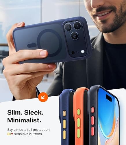 TORRAS Stronger Magnetic & Shockproof for iPhone 17 Pro Max Case, Fit for MagSafe, Mil-Grade Drop Protection, Camera Control, DIY Button, Slim for iPhone 17 Pro Max Phone Case Translucent Deep Blue thumbnail 8