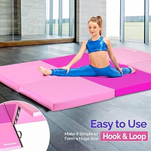 Matladin 6' Folding Tri-fold Gymnastics Gym Exercise Aerobics Mat, 6ft x 2ft x 2in PU Leather Tumbling Mats with Hook & Loop Fastener for Stretching Yoga Cheerleading Martial Arts thumbnail 2