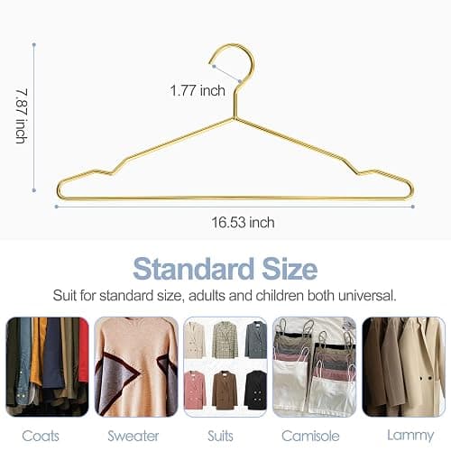 SPECILITE Metal Wire Clothes Hangers Bulk 30 Pack with Notches for Standard Size Coats, Shirts, Suits, Pants, Heavy Duty, Space-Saving, Gold thumbnail 2