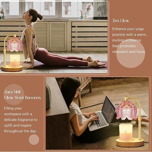 Cinsenten Adjustable Flower Candle Warmer Lamp with Timer, Lotus Tulip Glass Warmer Light for Jar Candles, Electric Wax Warming Melter, Gifts for Women Mom, Vintage Bedroom Decor (Pink) thumbnail 6