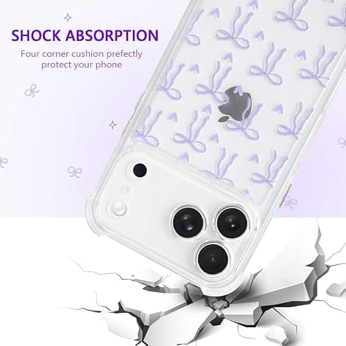 Lovmooful Compatible for iPhone 17 Pro Max Case Clear Cute Bowknot Heart with Four Corners Shockproof Design for Girls Women Soft TPU More Protective Girly for iPhone 17 Pro Max Case-Purple Bow thumbnail 6