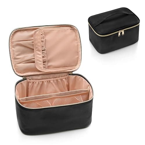 OCHEAL Makeup Bag, Portable Cosmetic Bag, Large Capacity Travel Makeup Case Organizer, Black For Women Toiletry Bag for Girls Traveling With Handle and Divider - 001_Black thumbnail 8