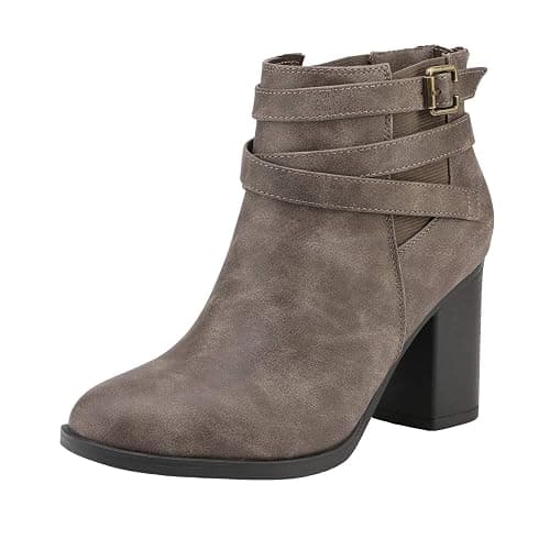 TOETOS Women's Chunky High Heel Ankle Boots Close Toe Fall Heeled Booties Shoes - Image 1