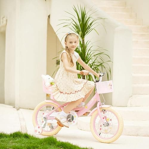 Bixike Girls Bike with Basket for Toddlers and Kids Aged 3-14, 12 14 16 18 Inch with Training Wheels, 20 Inch with Kickstand & Rear Rack, Princess Style Bicycle with Doll Seat & Daisy Prints for Gift thumbnail 4