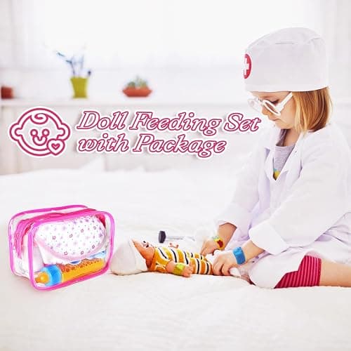 15Pcs Baby Doll Accessories Magic Bottle Set,Pretend Play Feeding Toy with Juice Milk Bottles,Sippy Cups,Pacifiers,Bowl Spoons,Bib,Diaper,Dolls Feeding Kit for Kids Girls,Party,Gift thumbnail 7