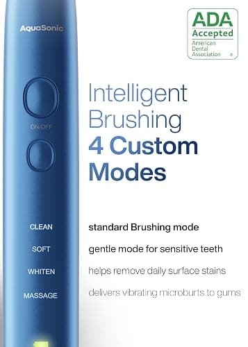 Aquasonic Vibe Series Ultra-Whitening Toothbrush – ADA Accepted Electric Toothbrush - 8 Brush Heads & Travel Case – 40,000 VPM Motor & Wireless Charging - 4 Modes w Smart Timer – Sapphire Blue thumbnail 4