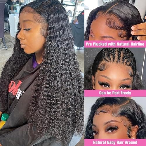 kiss love Glueless Wigs Human Hair Pre Plucekd with Baby Hair 180% Density Deep Wave Closure Wigs Human Hair Glueless Wig with Elastic Band 4x4 Curly Wigs for Women (20Inch) thumbnail 2