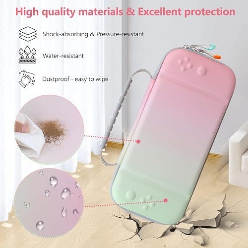 Supmay Carrying Case for Nintendo Switch 2(2025), Protective Hard Shell Portable Travel Carry Case Pouch Holds with 24 Game Cartridges and Mesh Pocket for Switch 2 Accessories, Fancy Pink Green thumbnail 5