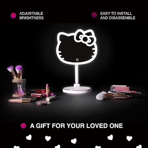 Impressions Vanity Hello Kitty Tabletop Mount LED Rechargeable Makeup Mirror with 360 Degree Rotation, Touch Sensor Desk Mirror with Light Strip and Adjustable Brightness thumbnail 9