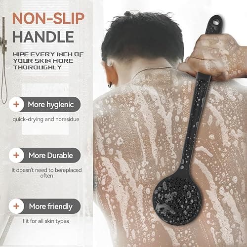 3 PCS Silicone Bath Brush Set,Back Scrubber & Body Brush & Face Brush Set, Super-Exfoliating & Lathering Body Scrubber, Shower Brush, Face Scrubber Combination for HomeBathroom Hotel Travel.(Black) thumbnail 5