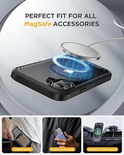 Miracase Magnetic for iPhone 16 Plus Case Full-Body Phone with Built-in Glass Screen Protector, [Compatible with MagSafe] Military Drop Proof 16 Plus Cover Bumper 6.7 inch, Black thumbnail 7