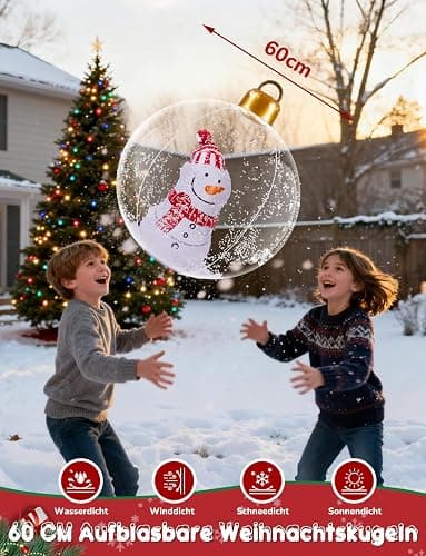 Aufblasbare Weihnachtskugel - 60CM Groß Weihnachtskugeln Outdoor, Beleuchteter Aufblasbarer Weihnachtsball mit Erdspieß, Weihnachtsdekoration für den Außenbereich für Hof Garten thumbnail 4