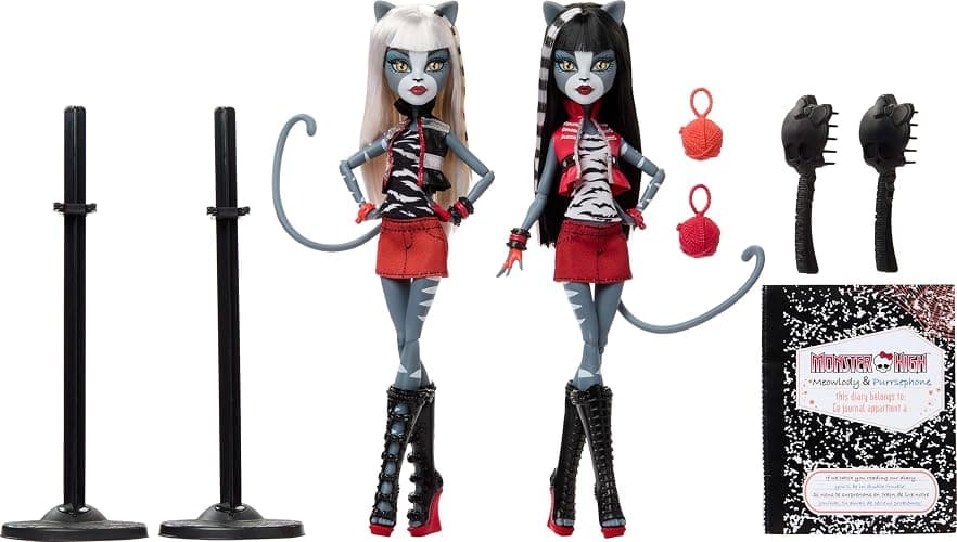 Monster High Boo-riginal Creeproduction Doll 2-Pack, Meowlody and Purrsephone Collectible Reproductions with Doll Stands and Diary thumbnail 6