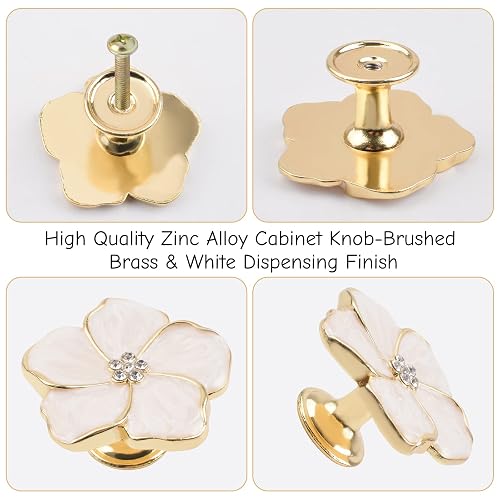 Morobor Lot de 4 boutons de tiroir créatifs en forme de pétale dorés en émail de soie, alliage de zinc, avec trou unique pour meubles thumbnail 5