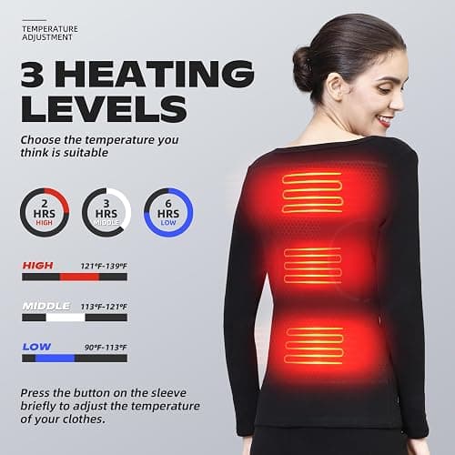J JINPEI Heated Thermal Underwear Set, Men Women Electric Heated Long Sleeve Long Johns Ultra-Soft Base Layer, Clothes Pants for Cold Weather-Black (M) thumbnail 3