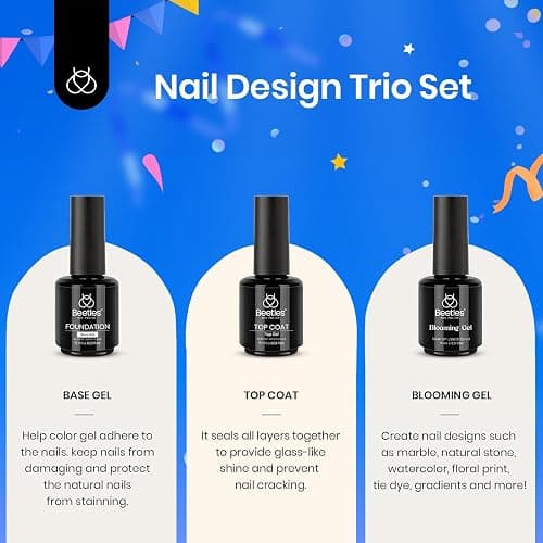 Beetles Blooming Gel & Base Top Coat Set, 3PCS 15ML Shine Finish Long Lasting No Wipe Top Coat Gel Nail Polish Base Spreading Marble Effect Soak off UV LED Nail Art Gifts for Women thumbnail 9