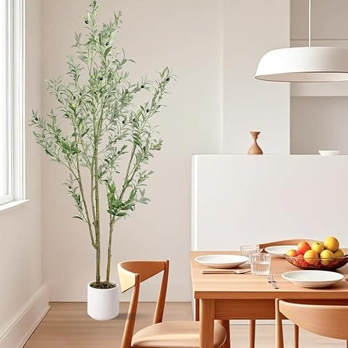 MCTYBB Olive Trees Artificial Indoor,Fake Olive Tree 6FT Tall 1Pack with White Planter, Faux Silk Olive Tree with Natural Wood Trunk and Realistic Leaves Artificial Tree for Home Office Decor thumbnail 6