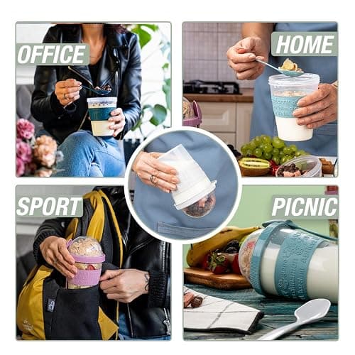 EYNEL 4 Pack Reusable On The Go Yogurt Parfait Cups, Breakfast Plastic Containers with Lids and Spoons, Perfect Jars for Overnight Oats Cereal Granola Oatmeal Smoothies and Snack Prep thumbnail 5