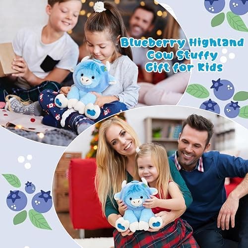 JIZWPOOM Highland Cow Plush-8inch Blueberry Highland Cow Stuffed Animal, Cute Stuffed Toys with Blueberry Removable Hood Doll, Kawaii Soft Decorations Stuffy Gift for Kids Girls Boys Toddler Birthday thumbnail 6