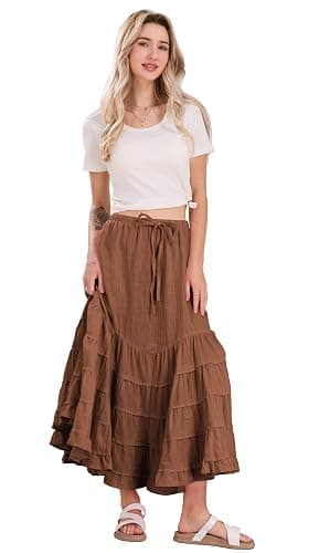 CHARTOU Women Tiered Maxi Mermaid Skirt Drawstring Waist Ruffle Flowy Boho 2024 Summer Long Skirt thumbnail 2