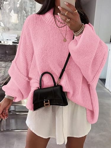 Saodimallsu Womens Oversized Sweaters Mock Neck Batwing Long Sleeve 2026 Fall Trendy Ribbed Knit Casual Tunic Sweater thumbnail 3